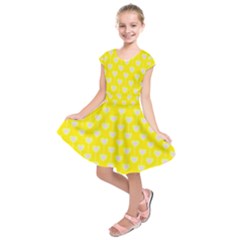 Purple Hearts On Yellow Background Kids  Short Sleeve Dress by SychEva