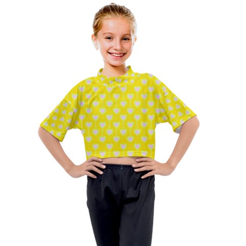 Purple Hearts On Yellow Background Kids Mock Neck Tee by SychEva