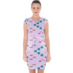 Marine Fish Multicolored On A Pink Background Capsleeve Drawstring Dress  by SychEva
