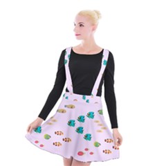 Marine Fish Multicolored On A Pink Background Suspender Skater Skirt by SychEva