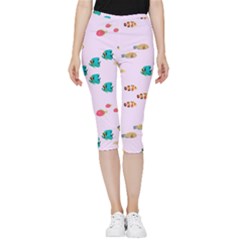 Marine Fish Multicolored On A Pink Background Inside Out Lightweight Velour Capri Leggings  by SychEva