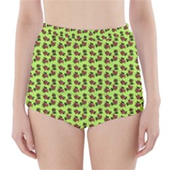Cute Deer Pattern Green High-waisted Bikini Bottoms by snowwhitegirl