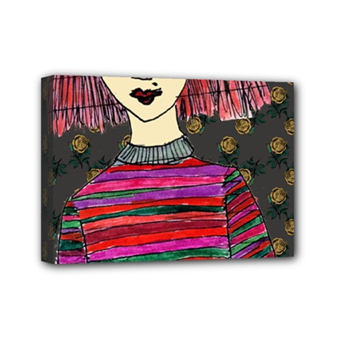 Floral Band Goth Girl Grey Bg Mini Canvas 7  X 5  (stretched) by snowwhitegirl