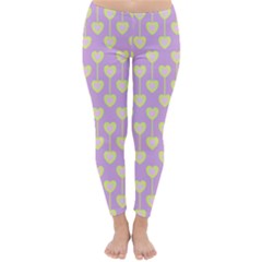 Yellow Hearts On A Light Purple Background Classic Winter Leggings by SychEva