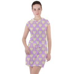 Yellow Hearts On A Light Purple Background Drawstring Hooded Dress by SychEva