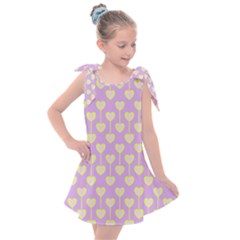 Yellow Hearts On A Light Purple Background Kids  Tie Up Tunic Dress by SychEva