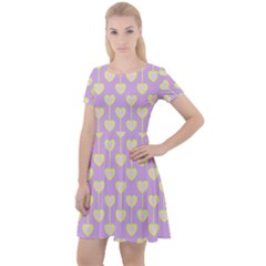 Yellow Hearts On A Light Purple Background Cap Sleeve Velour Dress  by SychEva