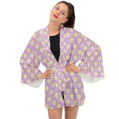 Yellow Hearts On A Light Purple Background Long Sleeve Kimono by SychEva