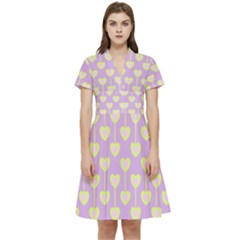 Yellow Hearts On A Light Purple Background Short Sleeve Waist Detail Dress by SychEva