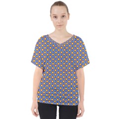 Yellow Circles On A Purple Background V-neck Dolman Drape Top by SychEva