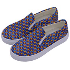 Yellow Circles On A Purple Background Kids  Canvas Slip Ons by SychEva