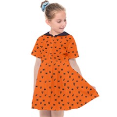 Halloween, Black Bats Pattern On Orange Kids  Sailor Dress by Casemiro