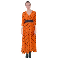 Halloween, Black Bats Pattern On Orange Button Up Maxi Dress by Casemiro