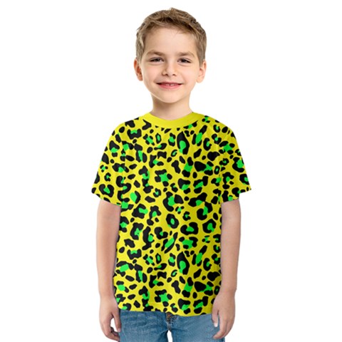 Yellow And Green, Neon Leopard Spots Pattern Kids  Sport Mesh Tee by Casemiro