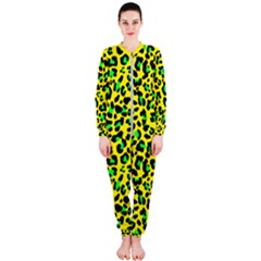 Yellow And Green, Neon Leopard Spots Pattern Onepiece Jumpsuit (ladies)  by Casemiro
