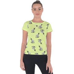 Black And White Vector Flowers At Canary Yellow Short Sleeve Sports Top  by Casemiro