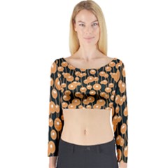 Orange Dandelions On A Dark Background Long Sleeve Crop Top by SychEva