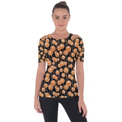 Orange Dandelions On A Dark Background Shoulder Cut Out Short Sleeve Top by SychEva