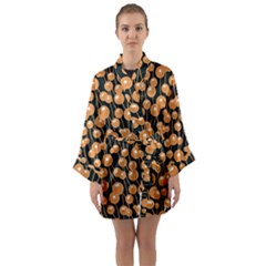 Orange Dandelions On A Dark Background Long Sleeve Satin Kimono by SychEva