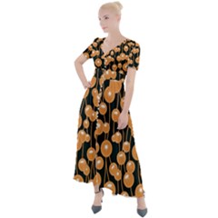 Orange Dandelions On A Dark Background Button Up Short Sleeve Maxi Dress by SychEva