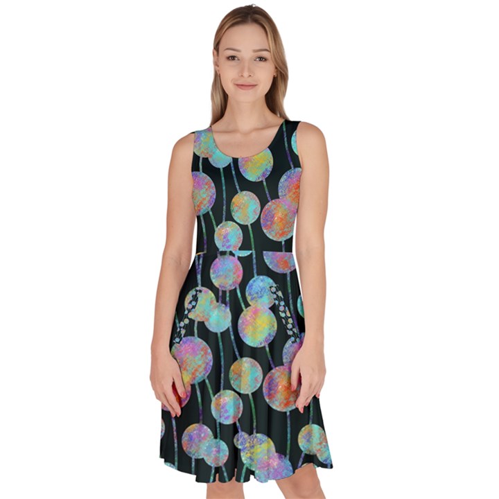 Multi-colored Circles Knee Length Skater Dress With Pockets