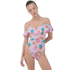 Funny Sweets With Teeth Frill Detail One Piece Swimsuit by SychEva