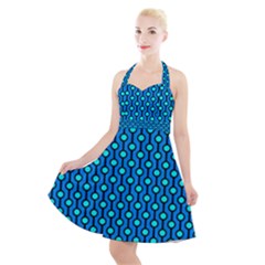 Blue Circles On A Dark Blue Background Halter Party Swing Dress  by SychEva