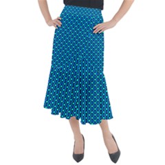 Blue Circles On A Dark Blue Background Midi Mermaid Skirt by SychEva