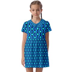 Blue Circles On A Dark Blue Background Kids  Asymmetric Collar Dress by SychEva