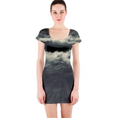 Dark Night Landscape Scene Short Sleeve Bodycon Dress by dflcprintsclothing