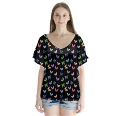Bright And Beautiful Butterflies V-neck Flutter Sleeve Top by SychEva