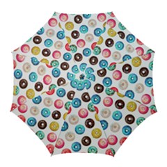 Delicious Multicolored Donuts On White Background Golf Umbrellas by SychEva
