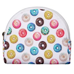 Delicious Multicolored Donuts On White Background Horseshoe Style Canvas Pouch by SychEva