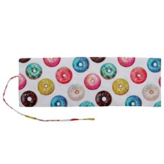 Delicious Multicolored Donuts On White Background Roll Up Canvas Pencil Holder (m) by SychEva