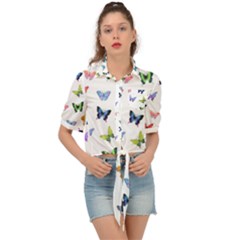 Cute Bright Butterflies Hover In The Air Tie Front Shirt  by SychEva