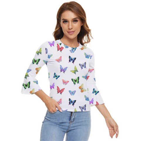 Cute Bright Butterflies Hover In The Air Bell Sleeve Top by SychEva