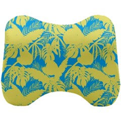 Yellow And Blue Leafs Silhouette At Sky Blue Head Support Cushion by Casemiro