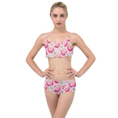 Pink And White Donuts Layered Top Bikini Set by SychEva