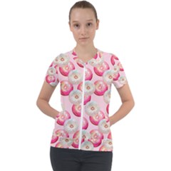 Pink And White Donuts Short Sleeve Zip Up Jacket by SychEva