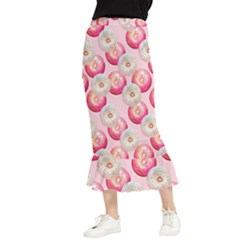 Pink And White Donuts Maxi Fishtail Chiffon Skirt by SychEva