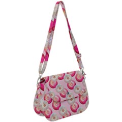 Pink And White Donuts Saddle Handbag by SychEva