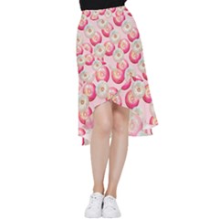 Pink And White Donuts Frill Hi Low Chiffon Skirt by SychEva