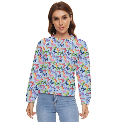 Beautiful Bright Butterflies Are Flying Women s Long Sleeve Raglan Tee by SychEva