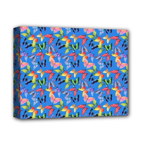 Multicolored Butterflies Fly On A Blue Background Deluxe Canvas 14  X 11  (stretched) by SychEva