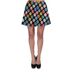 Multicolored Donuts On A Black Background Skater Skirt by SychEva