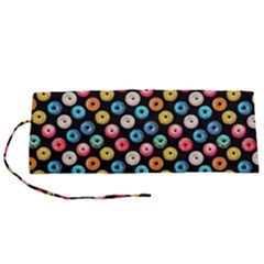 Multicolored Donuts On A Black Background Roll Up Canvas Pencil Holder (s) by SychEva