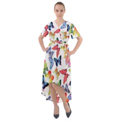 Bright Butterflies Circle In The Air Front Wrap High Low Dress by SychEva