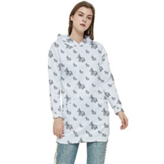 Grey Unicorn Sketchy Style Motif Drawing Pattern Women s Long Oversized Pullover Hoodie by dflcprintsclothing