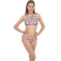 Bullfinches Sit On Branches On A Pink Background Cross Front Halter Bikini Set View1