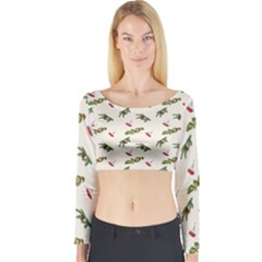 Spruce And Pine Branches Long Sleeve Crop Top by SychEva